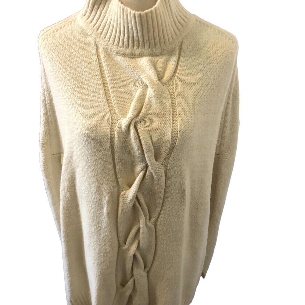 Chico's Zenergy Cream Cable Knit Turtleneck‎ Sweater S/M - Picture 4 of 6